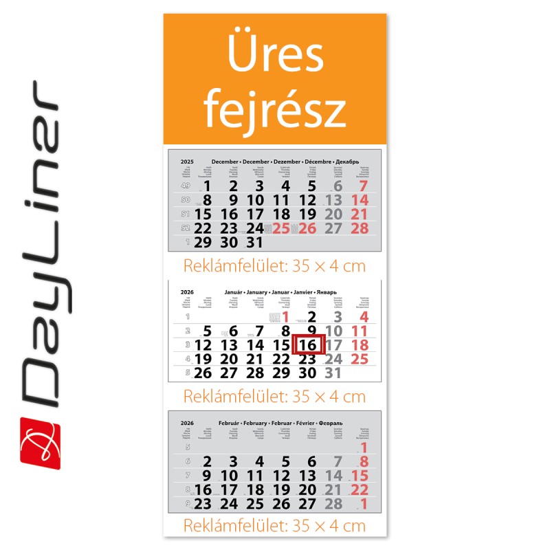 Maxi Classic, 3 tömbös 3 hónapos speditőr naptár - Üres, nyomtatható fejrésszel