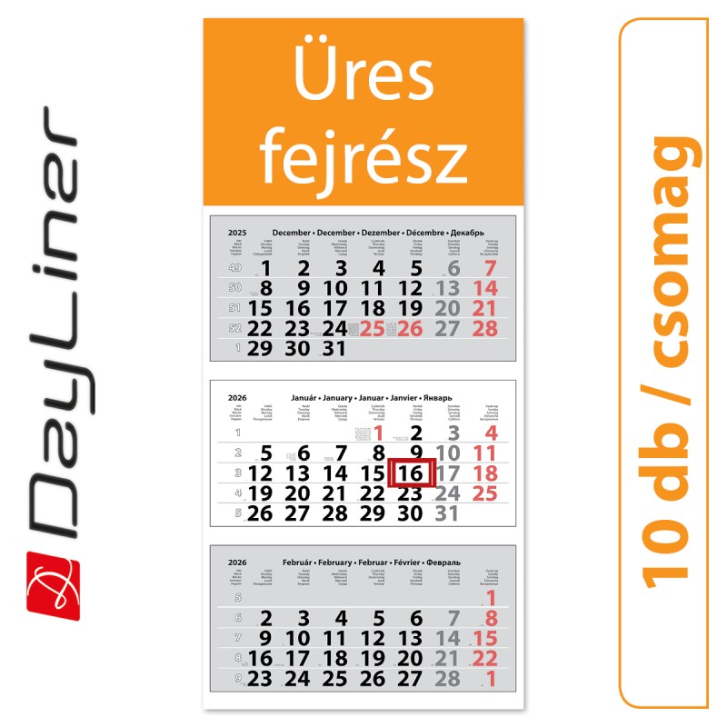 Medium Classic, 3 tömbös 3 hónapos speditőr naptár - Üres, nyomtatható fejrésszel, 10db/csomag