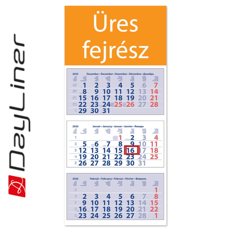 Medium Club, 3 tömbös 3 hónapos speditőr naptár - Üres, nyomtatható fejrésszel