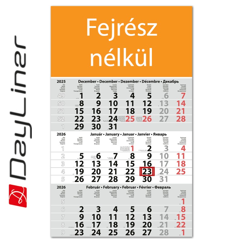 Primus Classic, 12 lapos speditőr naptár - Fejrész nélkül