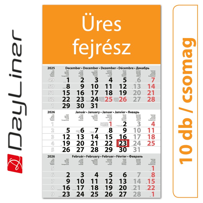 Primus Classic, 12 lapos speditőr naptár - Üres, nyomtatható fejrésszel, 10db/csomag