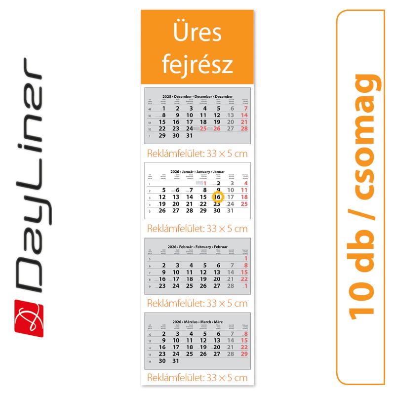 SP4, 4 tömbös 4 hónapos speditőr naptár - Üres, nyomtatható fejrésszel, 10db/csomag