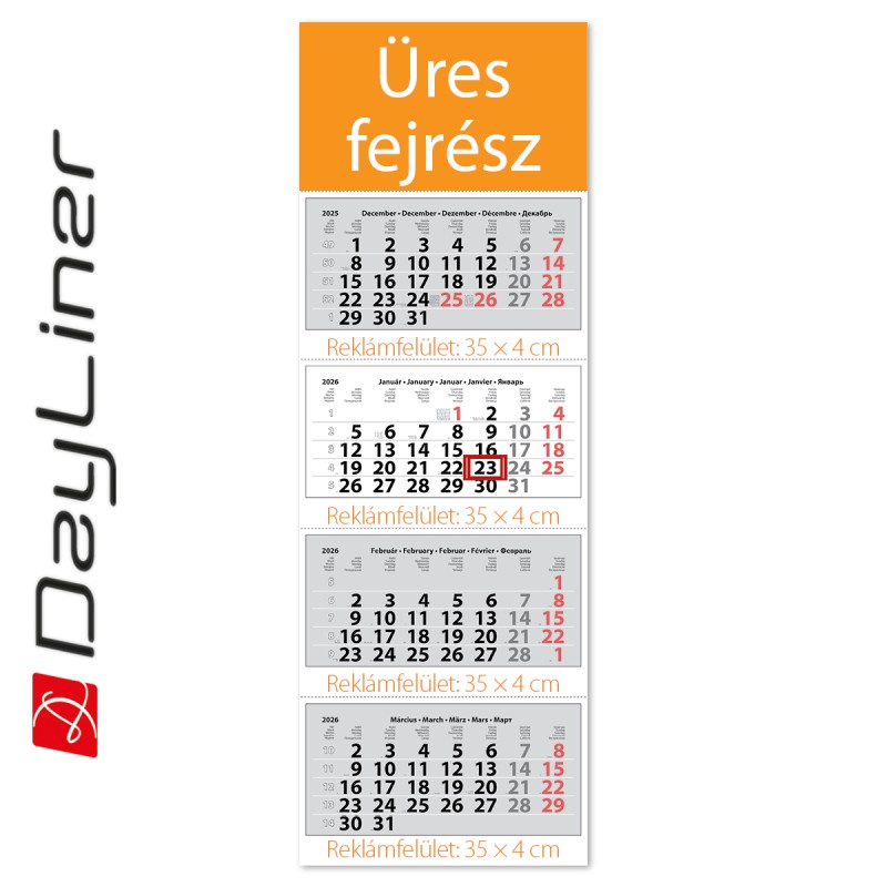 Szuper Maxi Classic, 4 tömbös 4 hónapos speditőr naptár - Üres, nyomtatható fejrésszel